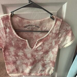 Aeropostale Seriously Soft Seamless Pink Tie-Dye Crop Top
